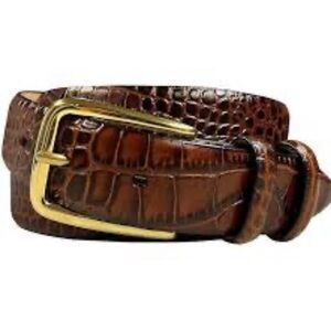 Roundtree & Yorke Men's Brown Italian Leather Belt Croc Embossed Size 45 Classic